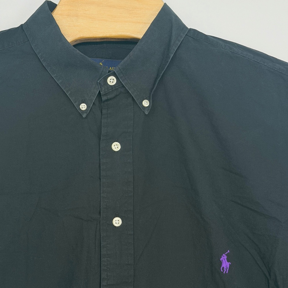 Ralph Lauren Button Down Shirt Mens 2XLT Black Tall Cotton Purple Pony Preppy